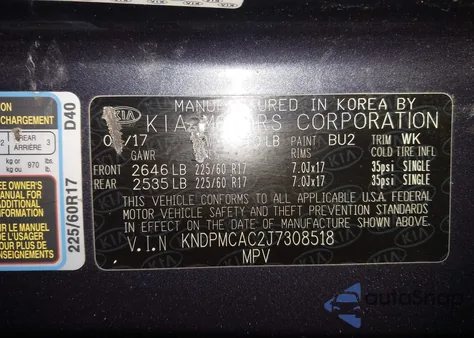 2018 Kia Sportage Lx z USA, uszkodzony, nr VIN KNDPMCAC2J7308518